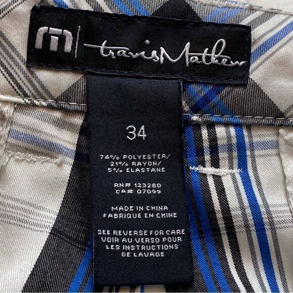 Travis Mathew Plaid White/Blue Golf Shorts Size 34 - Picture 3 of 13